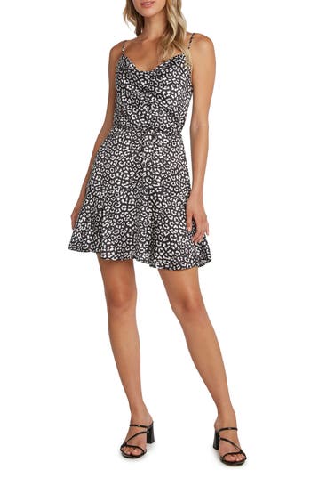 Matty M . Freddie Leopard Print Cowl Neck Minidress In Black