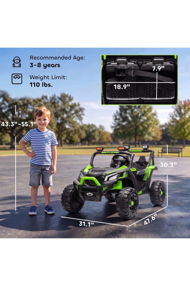 2-Seater Electric UTV Ride On Truck, Alternate, color, Green