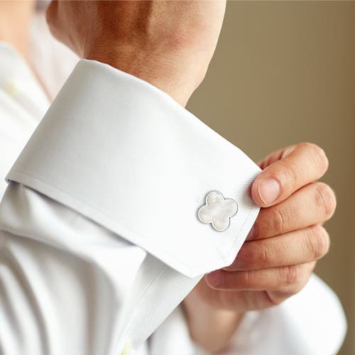 Jan Leslie Four Leaf Clover Sterling Silver Cufflinks In White