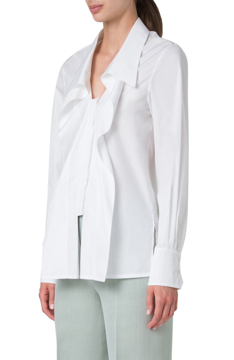 Akris Foldover Collar V-Neck Poplin Top, Alternate, color,