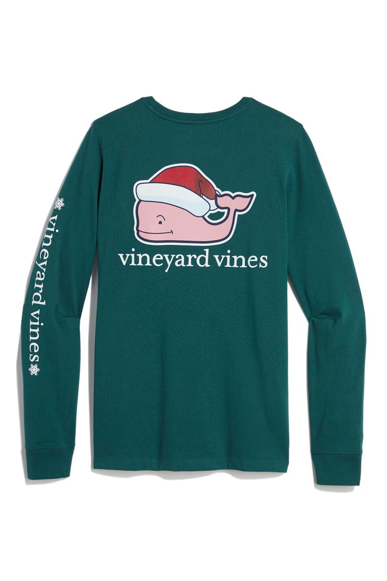 Santa Whale Long Sleeve Cotton Graphic T-Shirt, Alternate, color, CHARLESTON GREEN