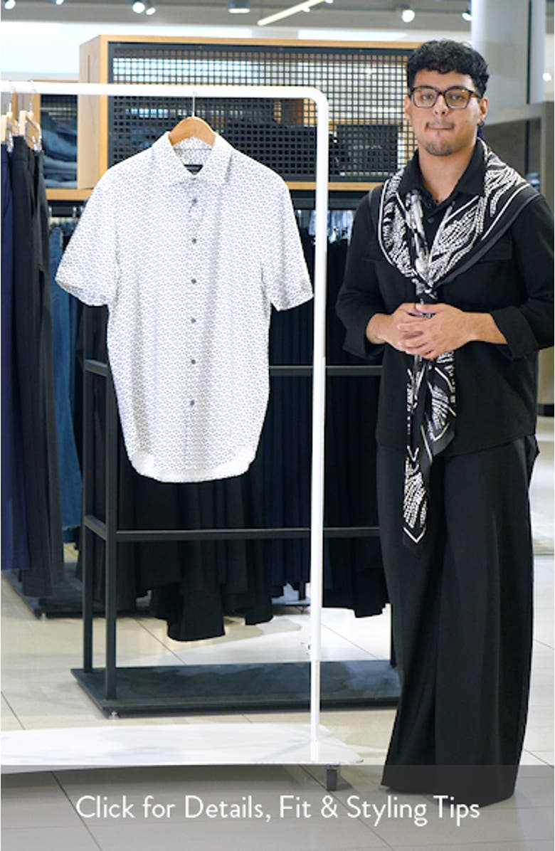 Miles OoohCotton<sup>®</sup> Geo Print Short Sleeve Button-Up Shirt, sales video thumbnail