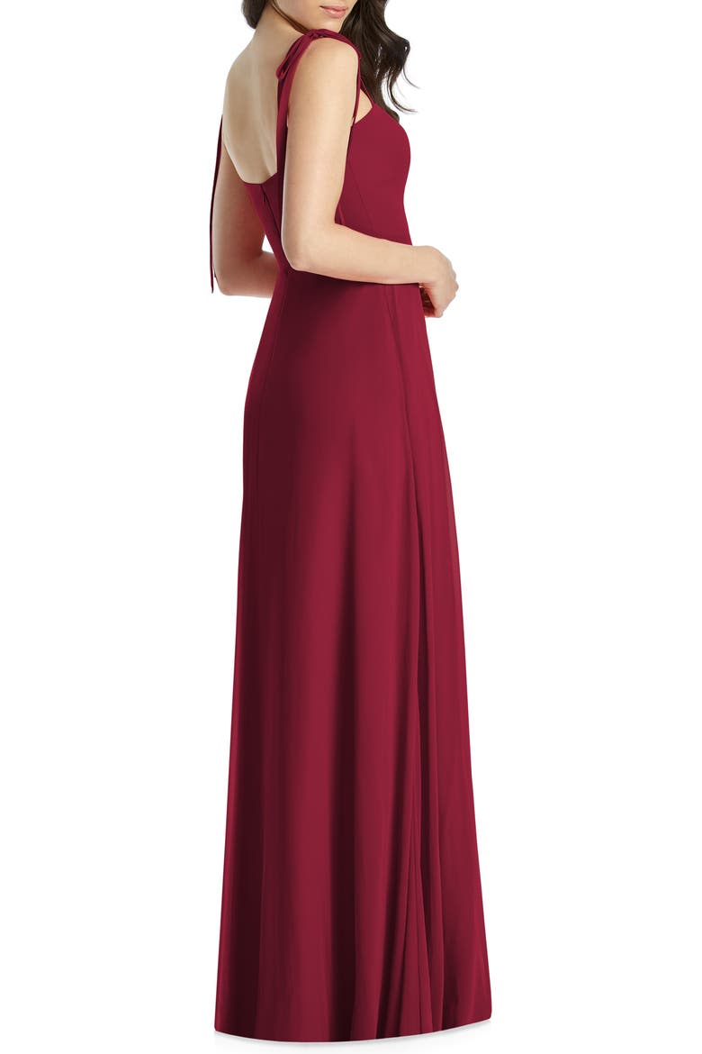 Shoulder Tie Chiffon A-Line Gown, Alternate, color, BURGUNDY