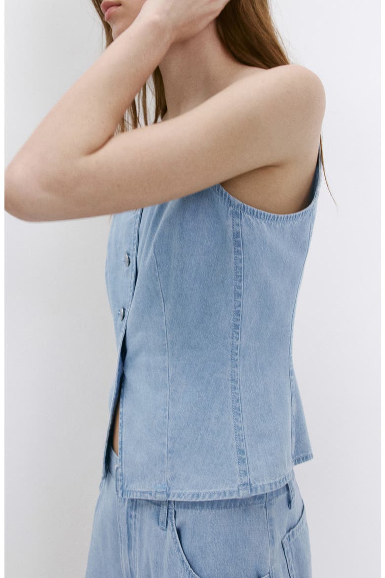 Crop Nonstretch Denim Vest, Alternate, color, LIGHT BLUE