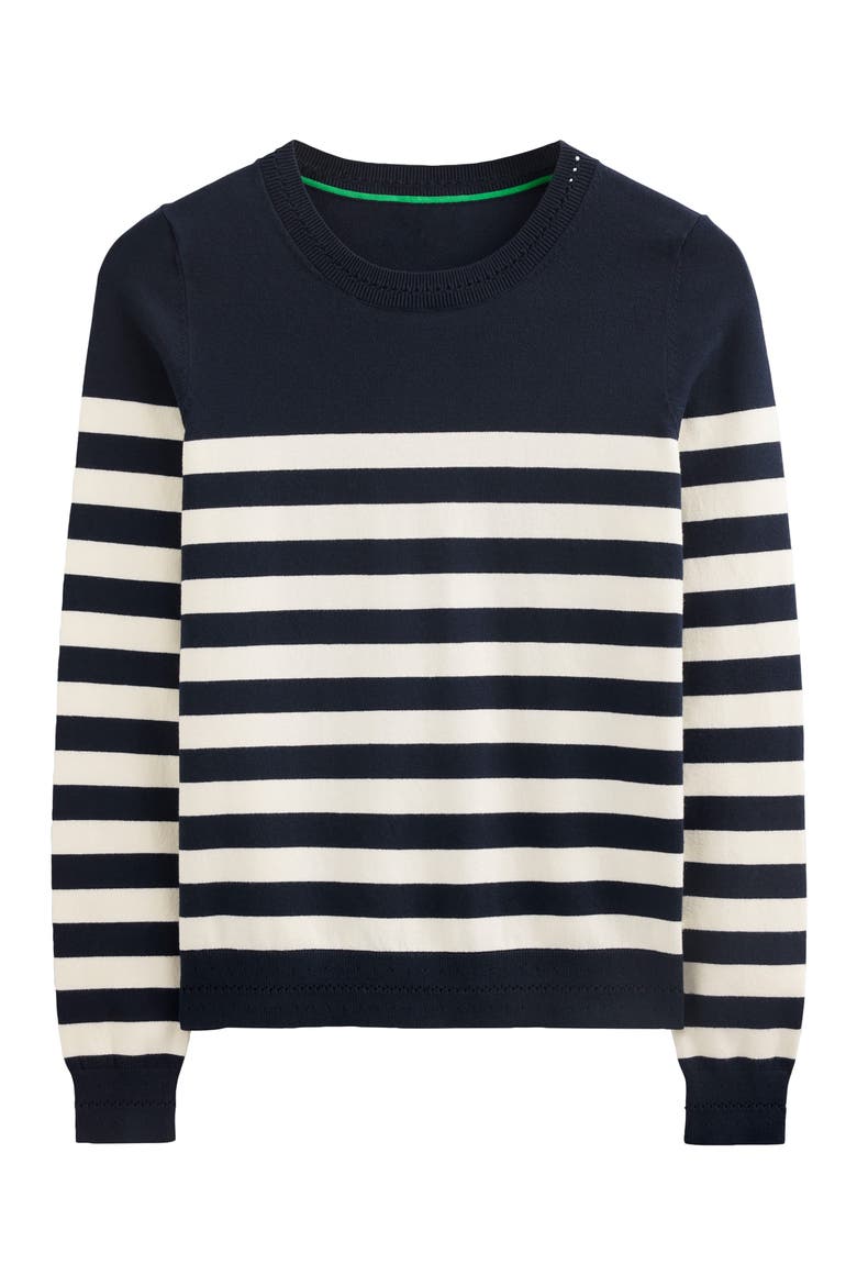 Catriona Stripe Cotton Blend Sweater, Alternate, color, NAVY/ IVORY