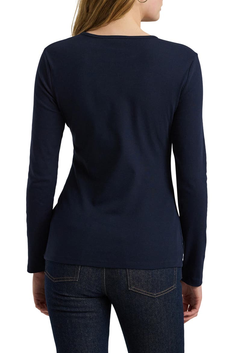 Long Sleeve Cotton Blend Top, Alternate, color, LAUREN NAV