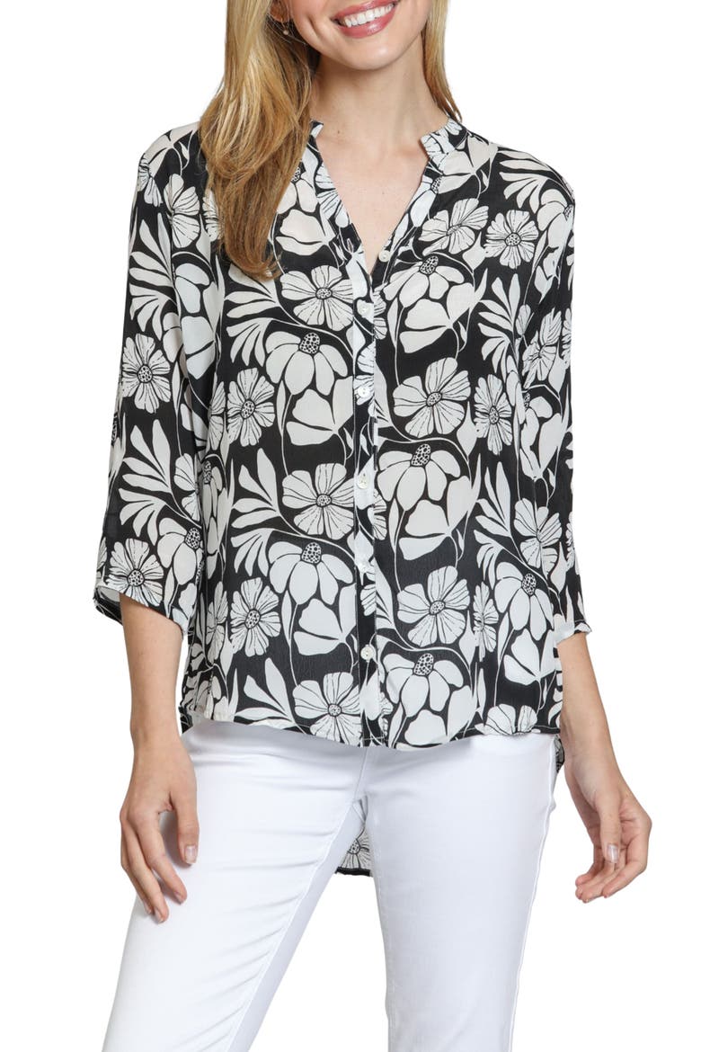 Mixed Stripe Mandarin Collar Button-Up Shirt, Main, color, BLACK/ WHITE