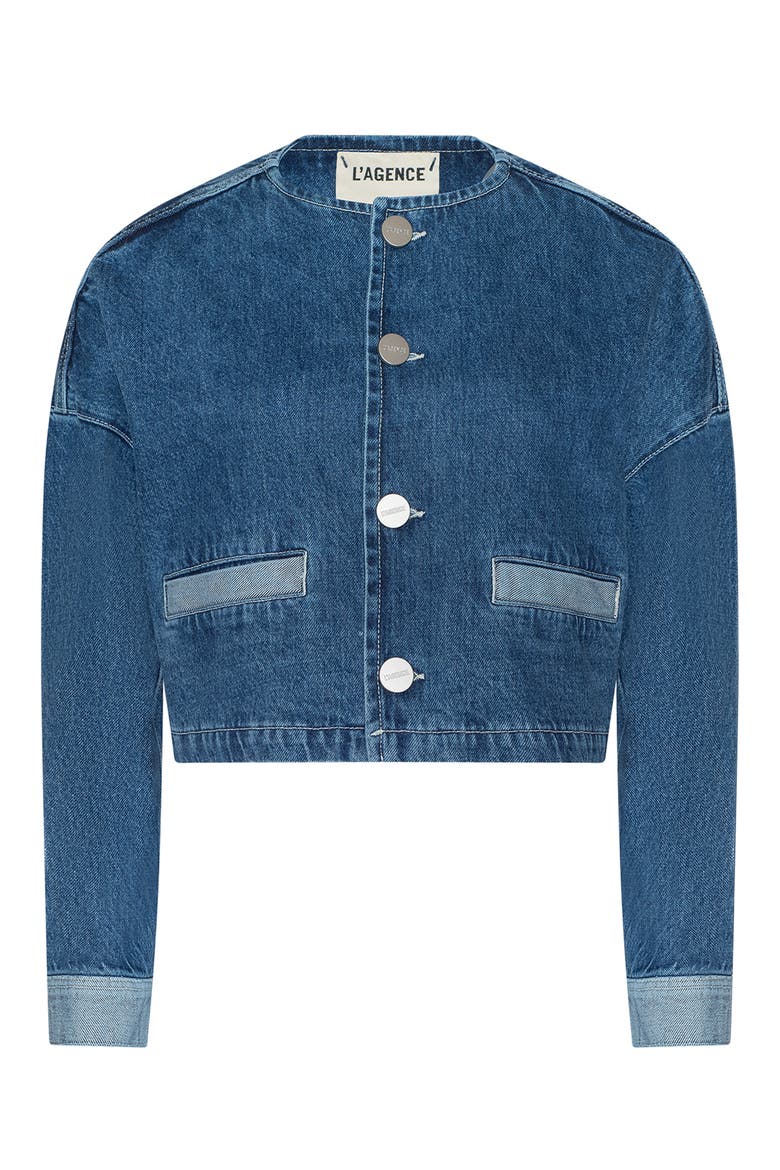 Verona Collarless Cropped Denim Jacket, Alternate, color, GOLETA