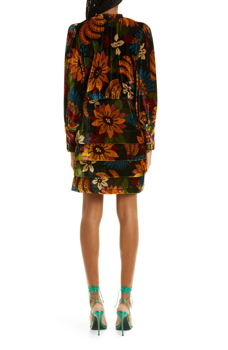 FARM Rio Macaw Floral Long Sleeve Velvet Dress, Alternate, color, 
