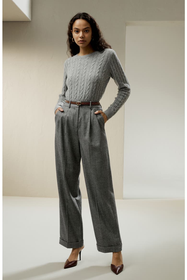 Women's Classic Cable Knit Sweater with Ribbed Edges, Alternate, color, Grey