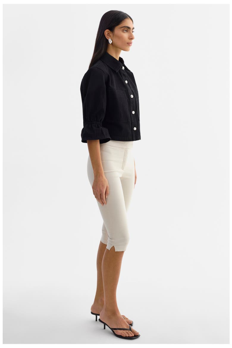 Carolina D | Denim Ruffle Sleeve Jacket, Alternate, color, Black