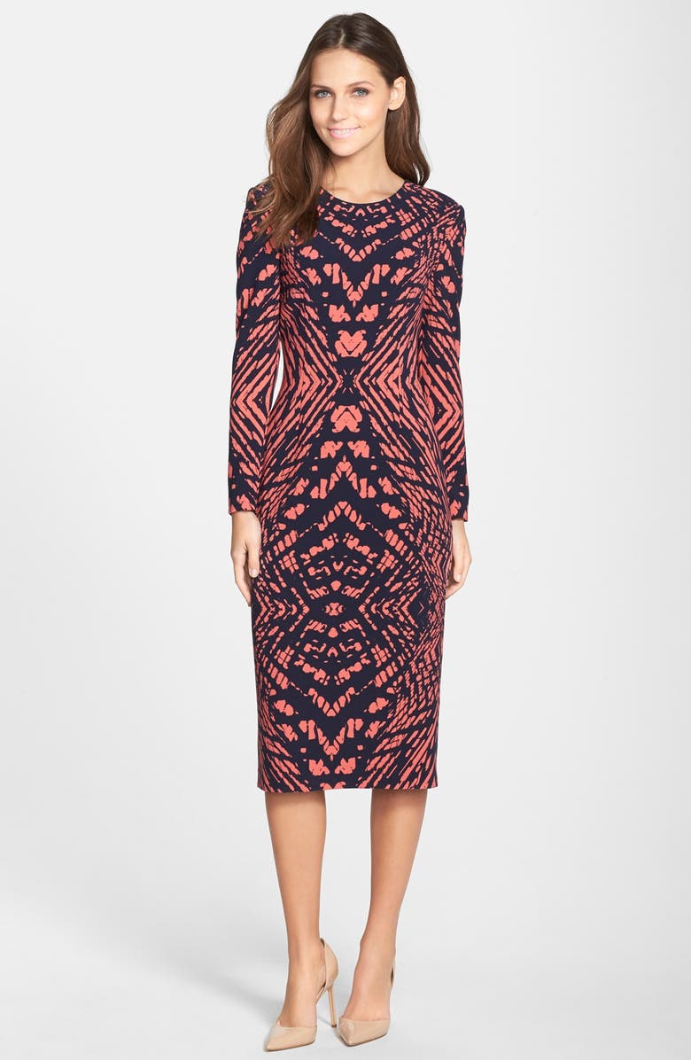 Maggy London Tie Dye Print Crepe Midi Sheath Dress, Alternate, color,