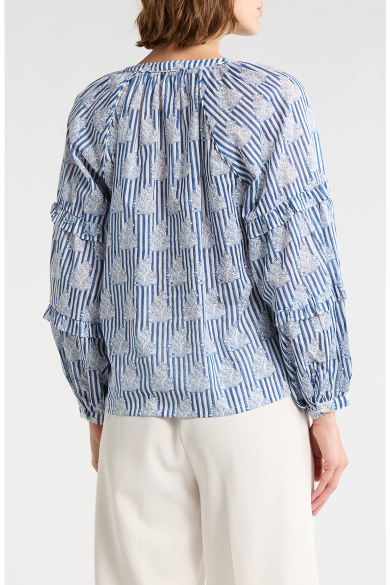 Tie Keyhole Long Sleeve Top, Alternate, color, BLUE STRIPE BUSHES