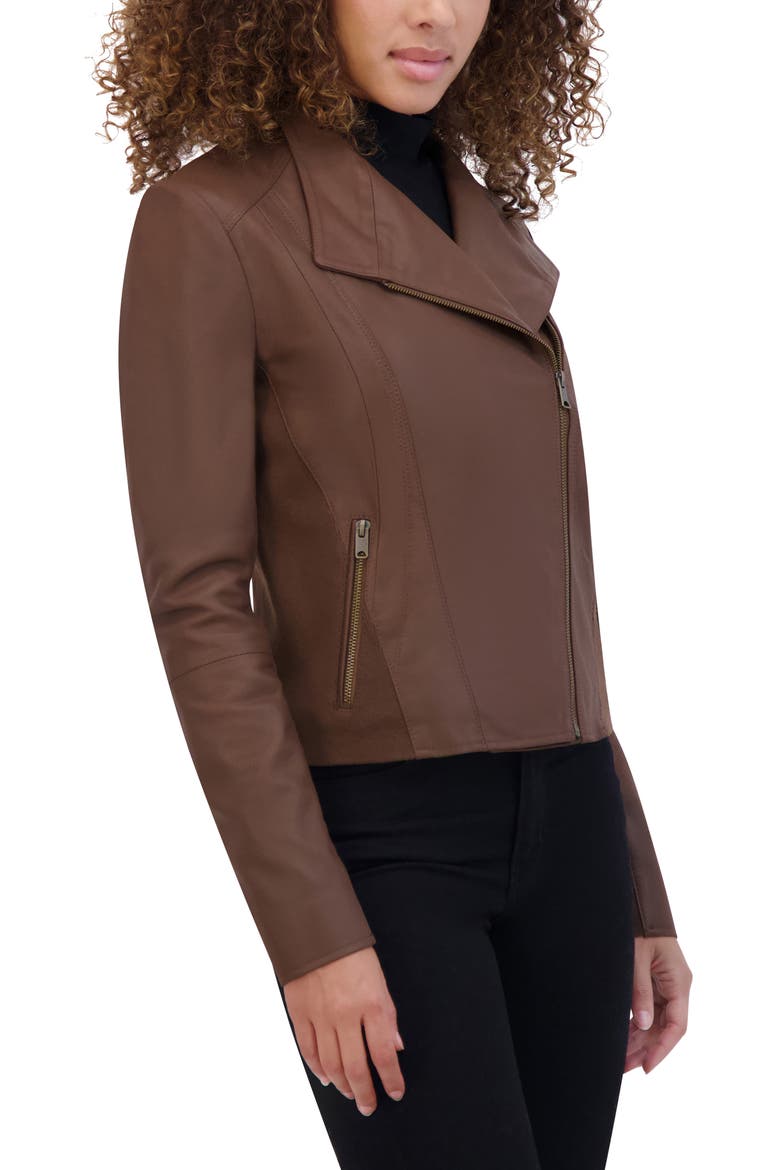 Felix Leather Crop Moto Jacket, Alternate, color, SEPIA
