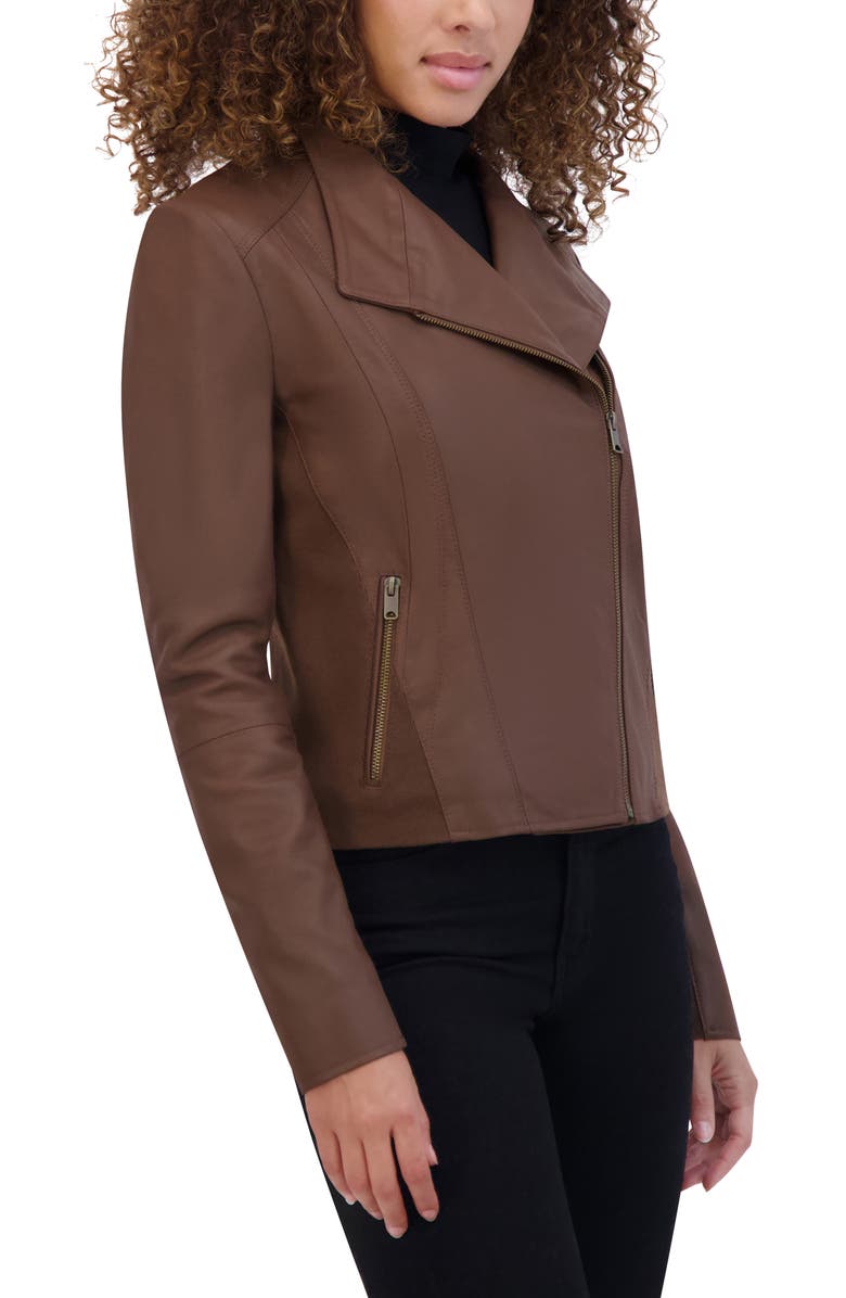 Andrew Marc Felix Leather Crop Moto Jacket, Alternate, color, Sepia