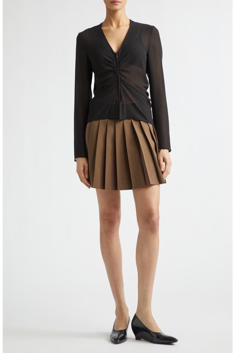Gathered Sheer Chiffon Zip Top, Alternate, color, BLACK