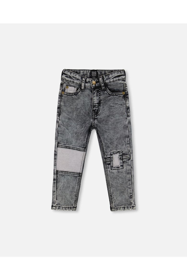 Boy's French Terry Black Denim Pants With Contrasting Patch, Main, color, Black Denim Textured