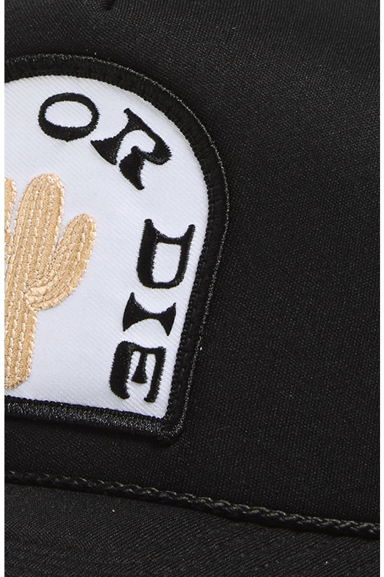 Ride or Die Patch Snapback Trucker Hat, Alternate, color, BLACK
