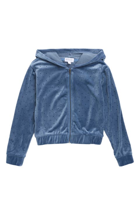 Kids' Crystal Stud Velour Full Zip Hoodie