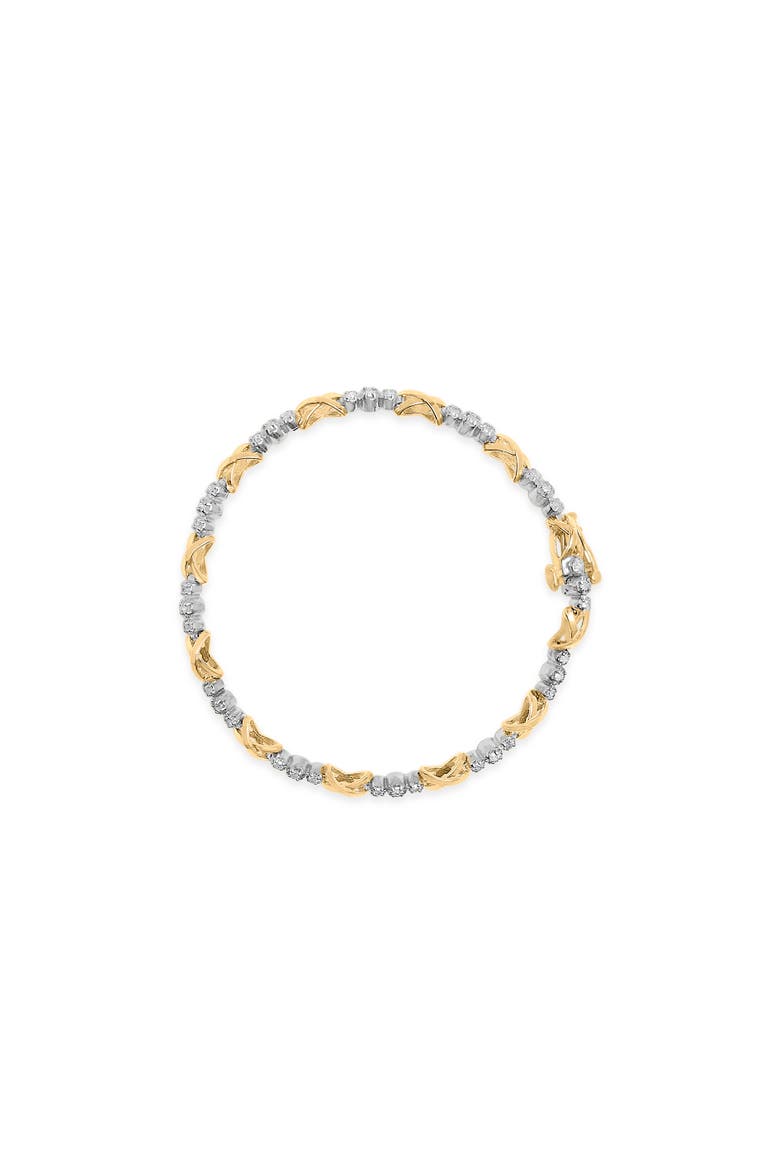 10K Two-Tone Gold 1/2 Cttw Diamond Alternating 3 Stone and X-Link Bracelet, Alternate, color, Yellow