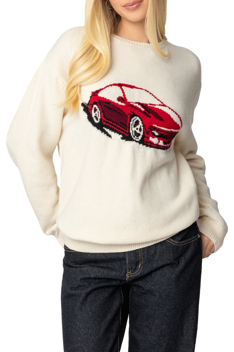 Motor Medley Graphic Crewneck Sweater, Main, color, CREAM