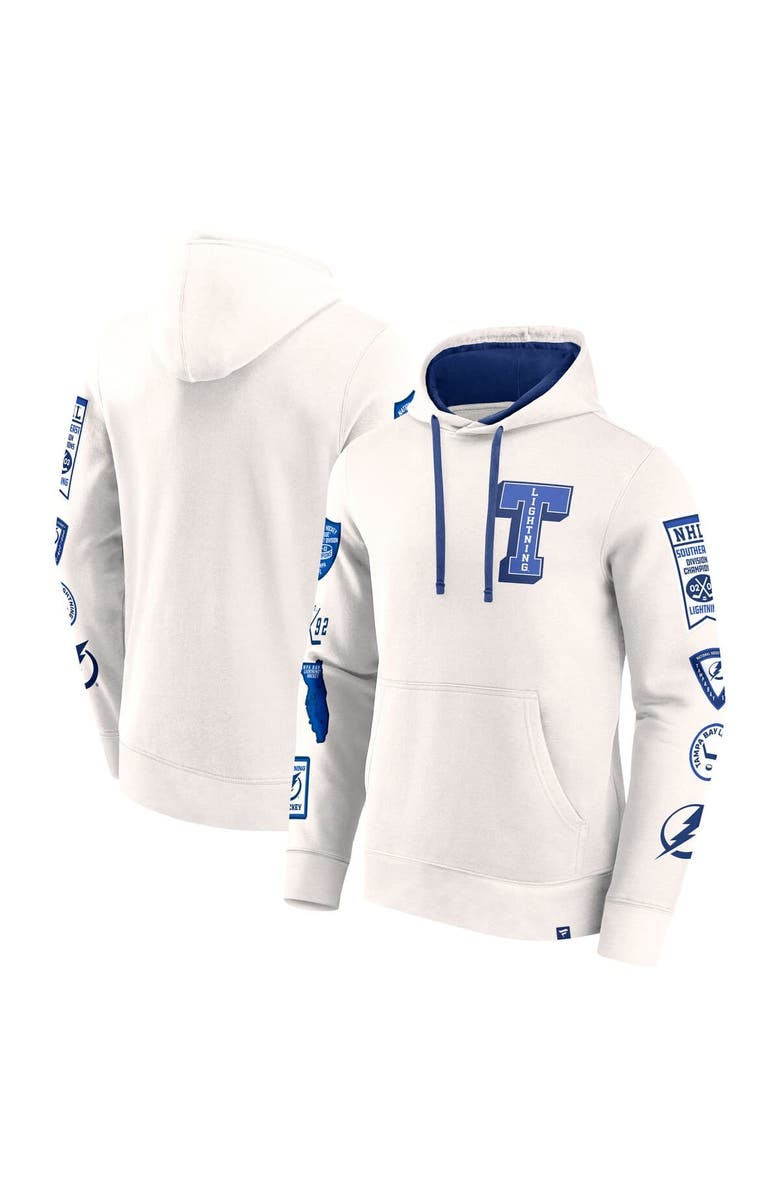 FANATICS Men's Fanatics White Tampa Bay Lightning Letterman Fleece Pullover Hoodie, Main, color, 