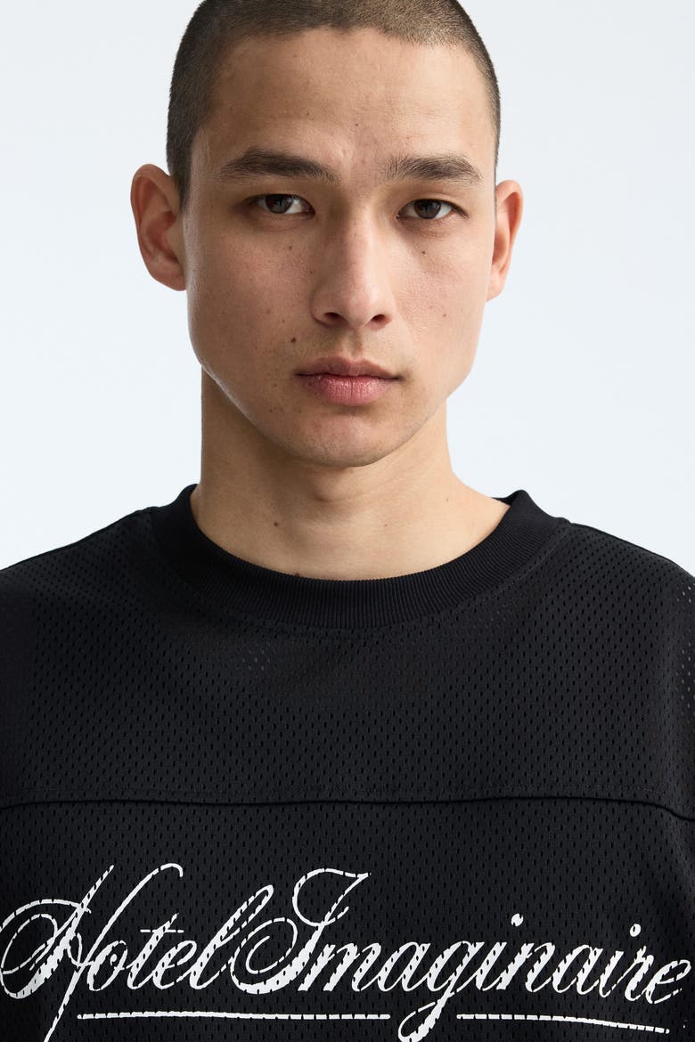 Oversized Fit Printed Mesh T-shirt, Alternate, color, Black/Hotel Imaginaire