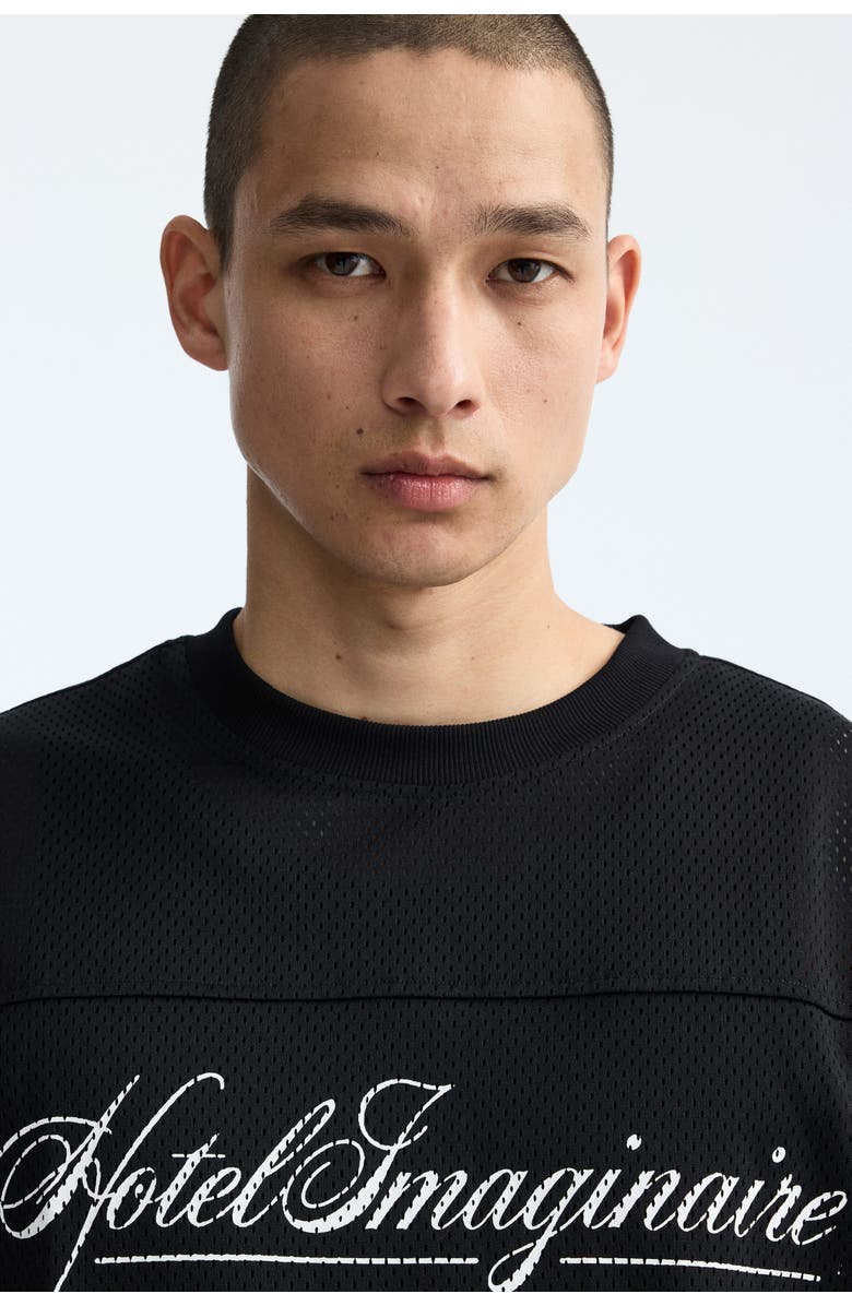 H&M Oversized Fit Printed Mesh T-shirt, Alternate, color, Black/Hotel Imaginaire