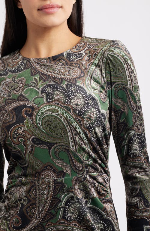 Julia Jordan Paisley Long Sleeve Velvet Midi Dress In Multi