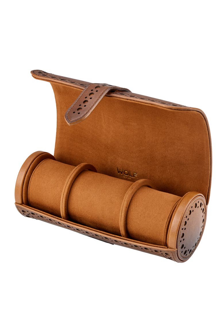 Brogue Triple Watch Roll, Alternate, color, Burnished Brown