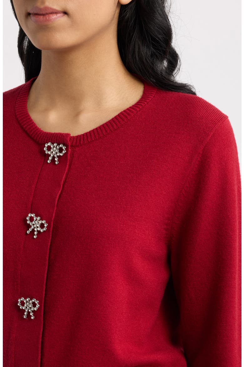 Embellished Bow Button Cardigan, Alternate, color, TITIAN RED