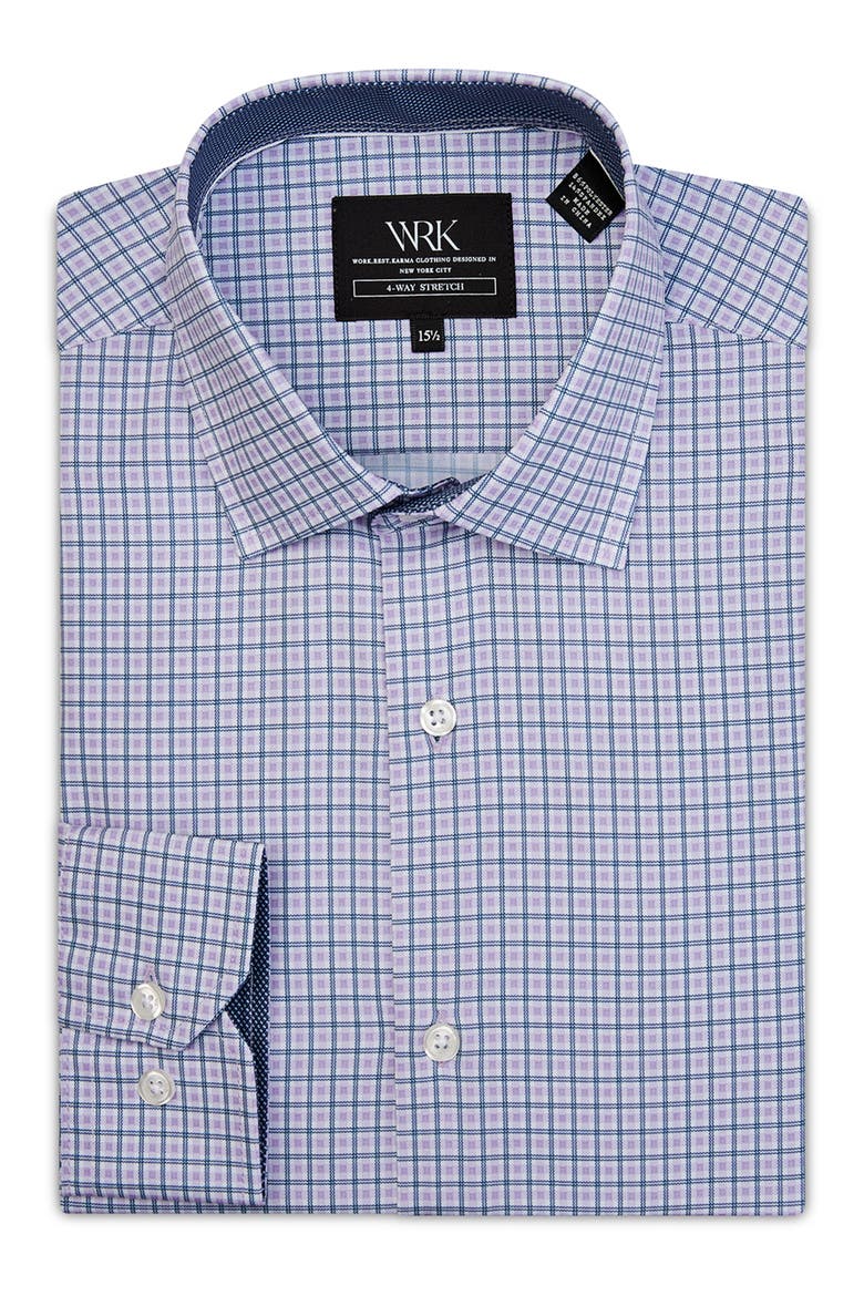 Trim Fit Check Performance Stretch Dress Shirt, Alternate, color, LILAC