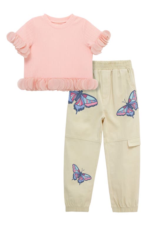 Peek Aren't You Curious Flutter Trim T-shirt & Butterfly Print Cargo Joggers Set In Lilac
