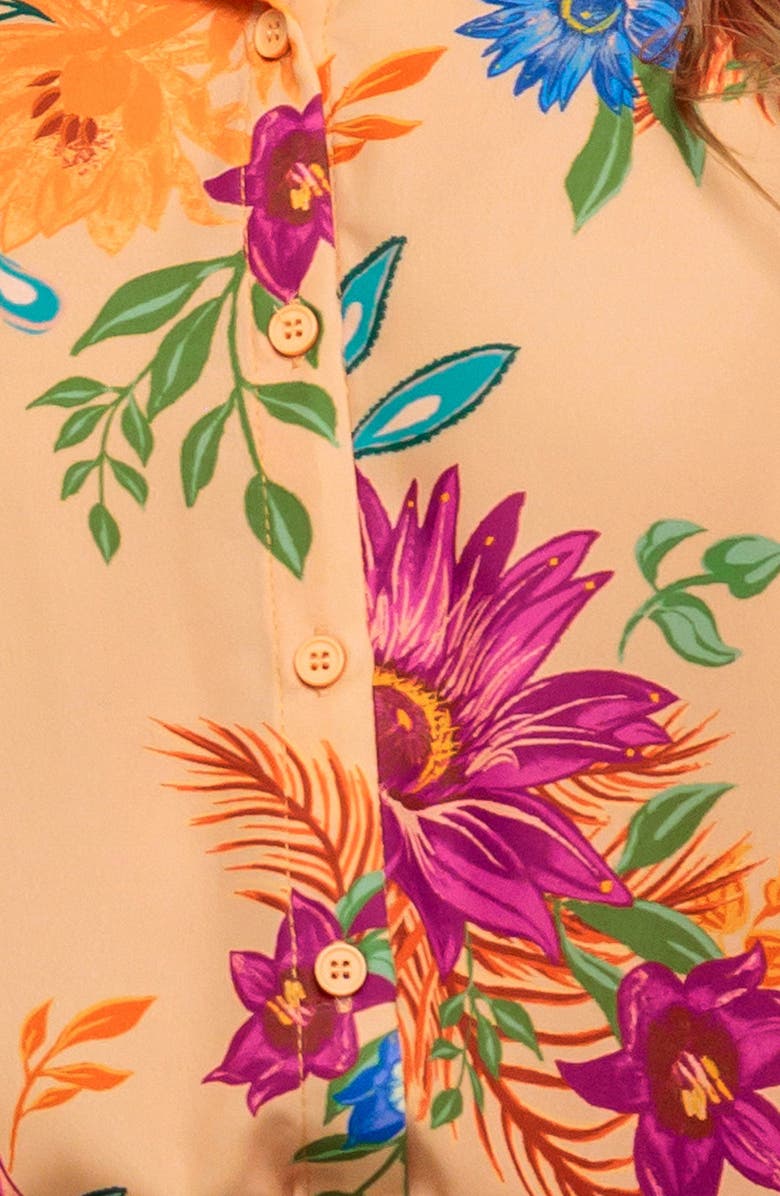 FLYING TOMATO Floral Long Sleeve Button-Up Shirt, Alternate, color, Ivory Taupe