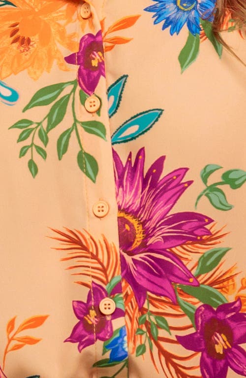 Flying Tomato Floral Long Sleeve Button-up Shirt In Brown