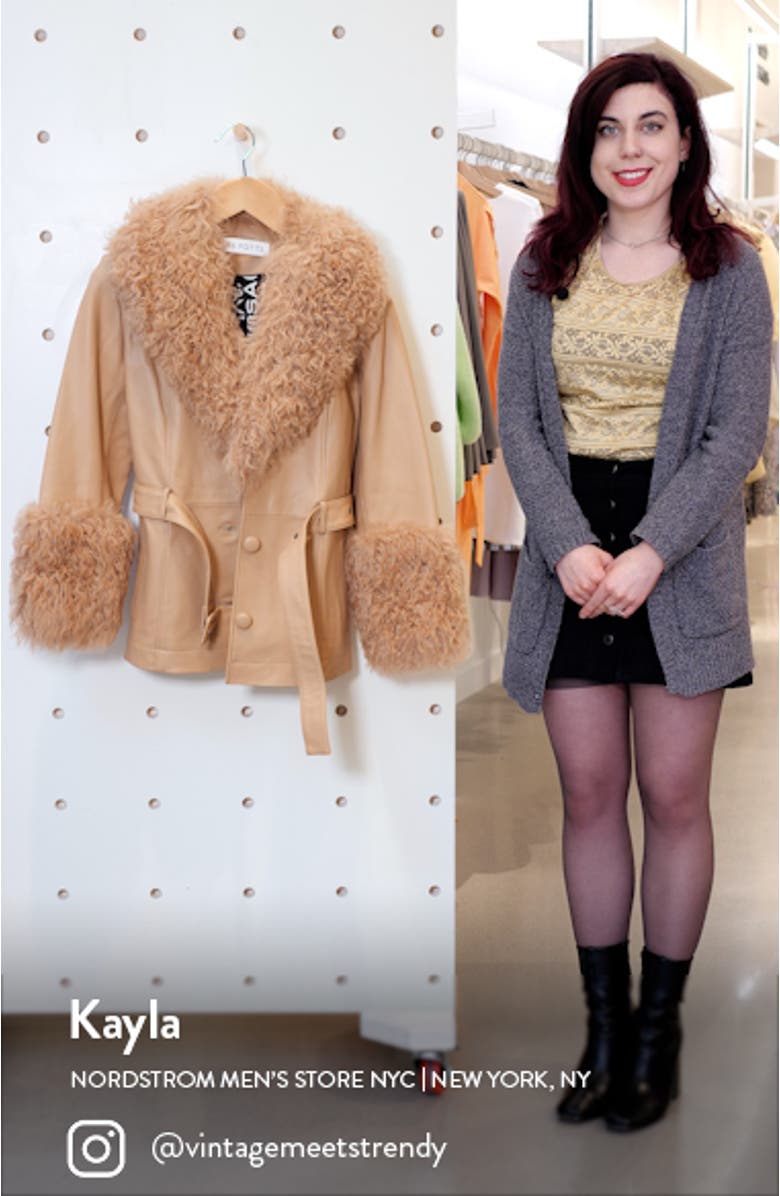 Genuine Shearling Trim Short Leather Jacket, sales video thumbnail