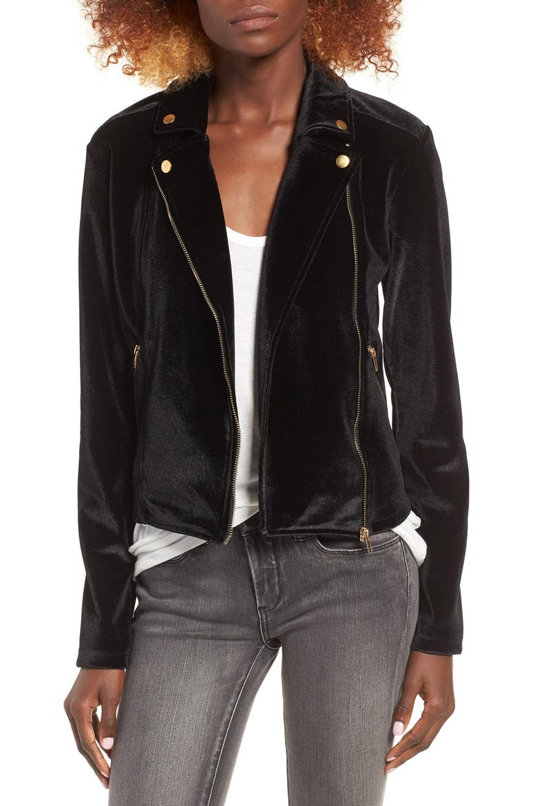 Velour Moto Jacket, Main, color, BLACK