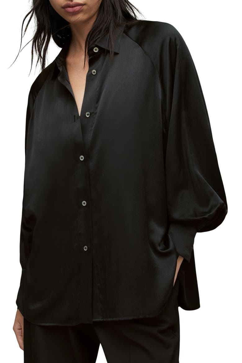 Oana Button-Up Shirt, Main, color, BLACK