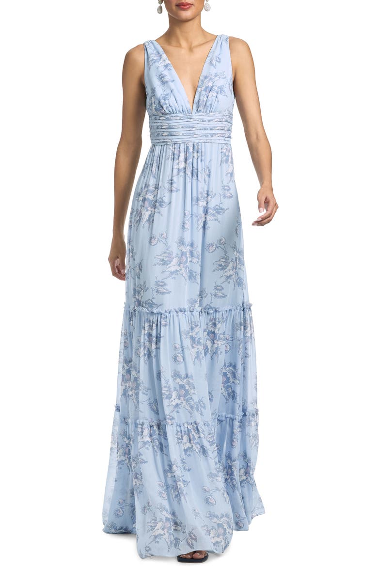 Justine Tiered Chiffon Gown, Main, color, ICED NARCISSUS