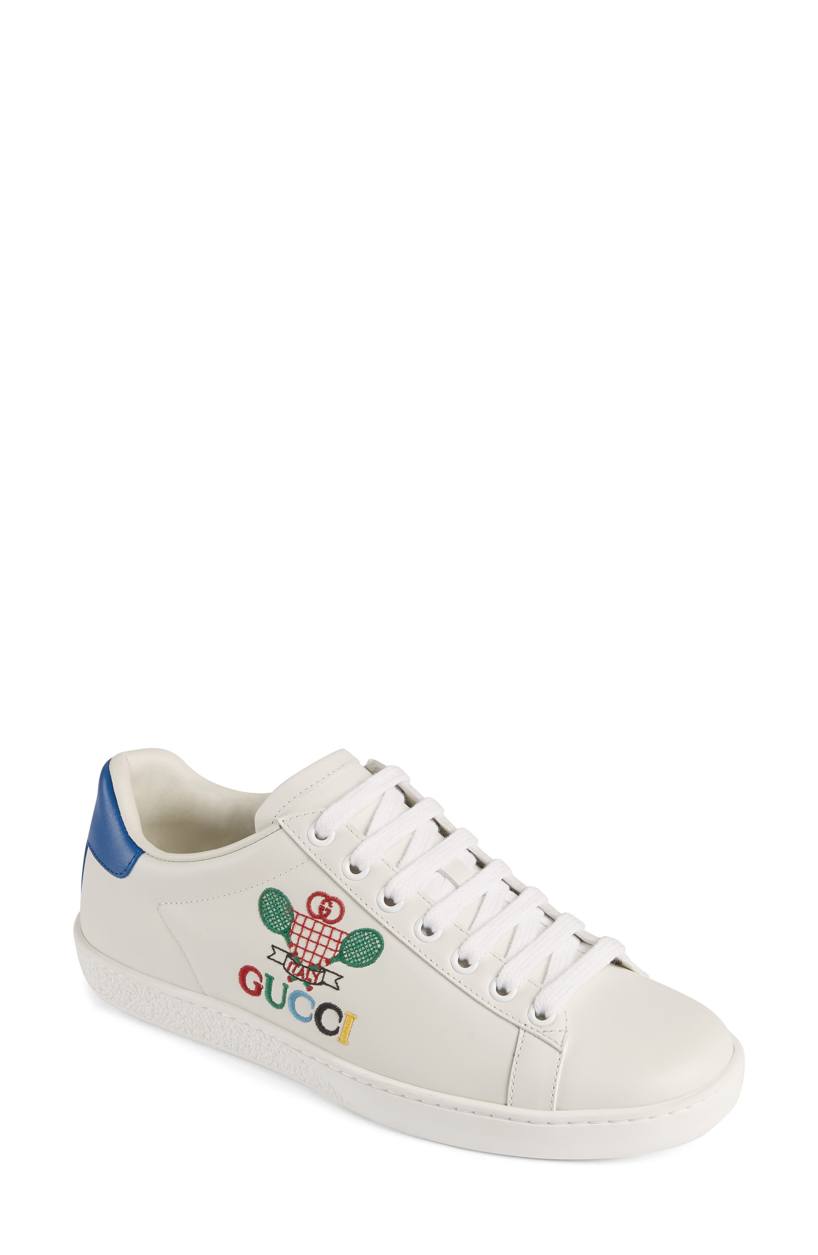 Gucci New Ace Embroidered Tennis Sneaker, Main, color, 