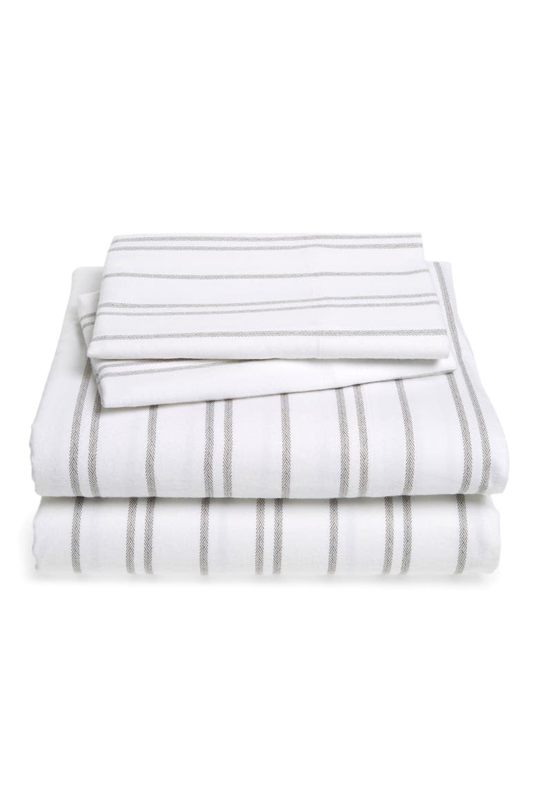 Flannel Sheet Set, Main, color, GREY FROST HEATHER STRIPE