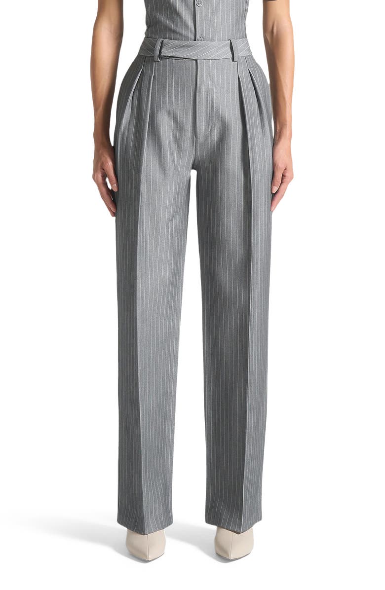 Manière De Voir Julie Pinstripe Twin Pleat Tailored Trousers, Main, color, Grey