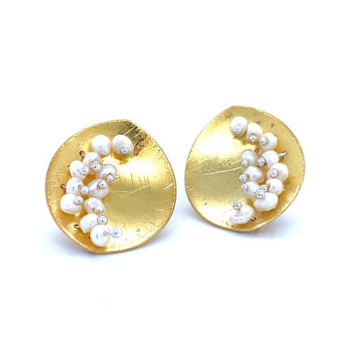 Leaf Mars Earring, Sterling Silver with Gold Plate and Fresh Water Pearls