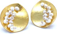 Esin Akan Leaf Mars Earring, Sterling Silver with Gold Plate and Fresh Water Pearls