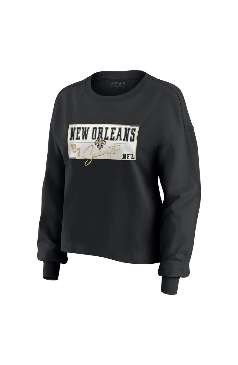 WEAR by Erin Andrews Women's WEAR by Erin Andrews Black New Orleans Saints Heavy Rugby Jersey Long Sleeve T-Shirt & Shorts Lounge Set, Alternate, color, Black