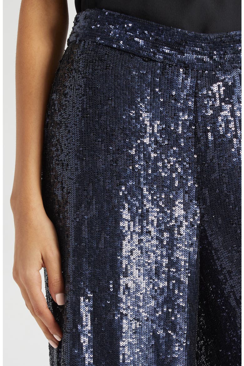 Adieu Sequin Wide Leg Silk Pants, Alternate, color, MIDNIGHT