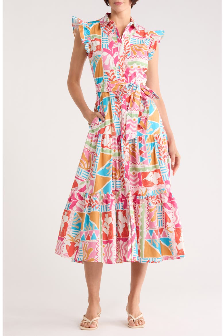 Cap Sleeve Cotton Shirtdress, Main, color, MULTI PRINT