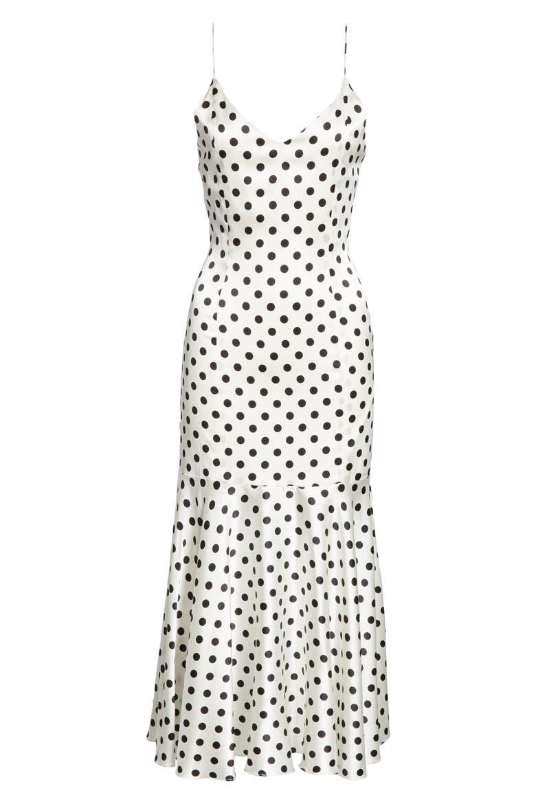 Kai Polka Dot Silk Mermaid Slipdress, Alternate, color, WHITE/ BLACK