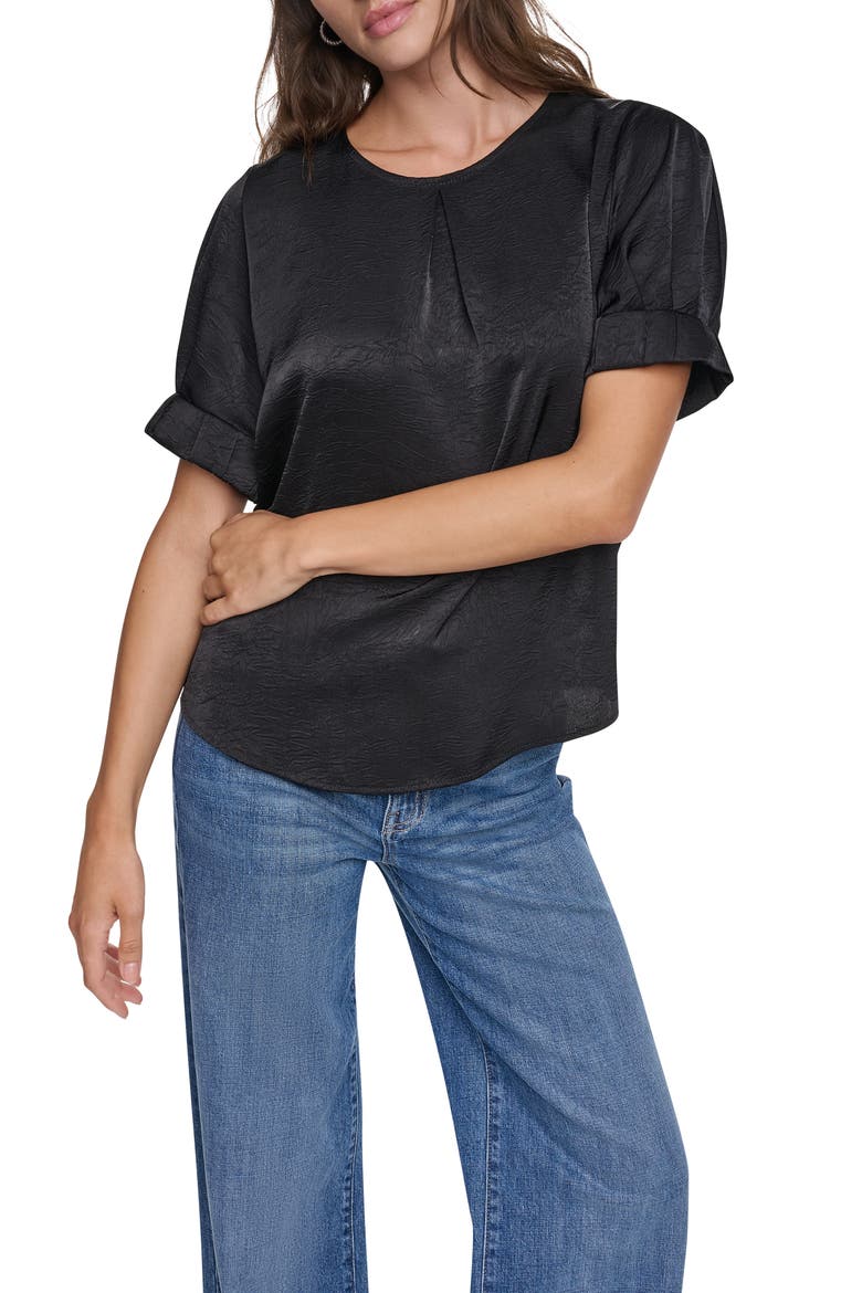 Textured Satin Shirt, Main, color, BLACK