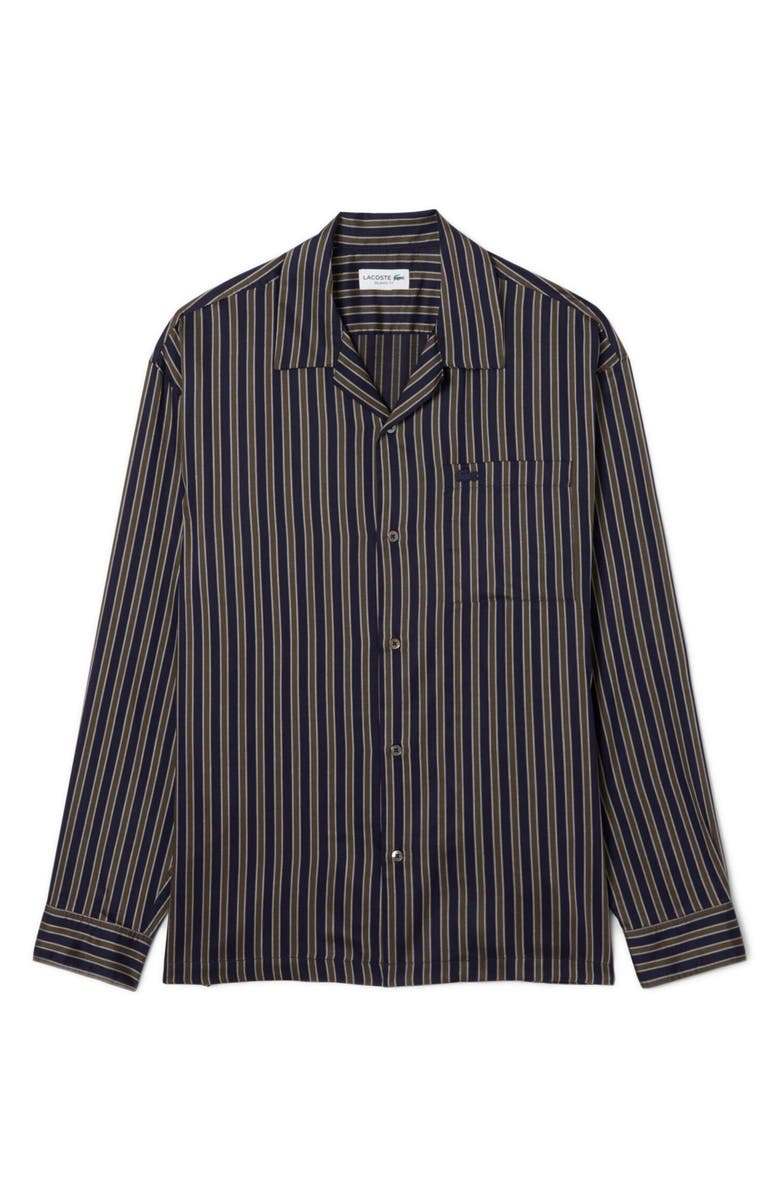 Lacoste Stripe Relaxed Fit Button-Up Shirt, Alternate, color, Navy Blue/ Green